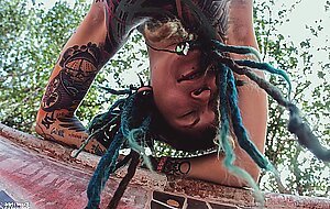 Tattooed Girl Lady Hipnotize And Her Guy Blowjob, Close-Up, Fetish, Outdoor, Tattoo